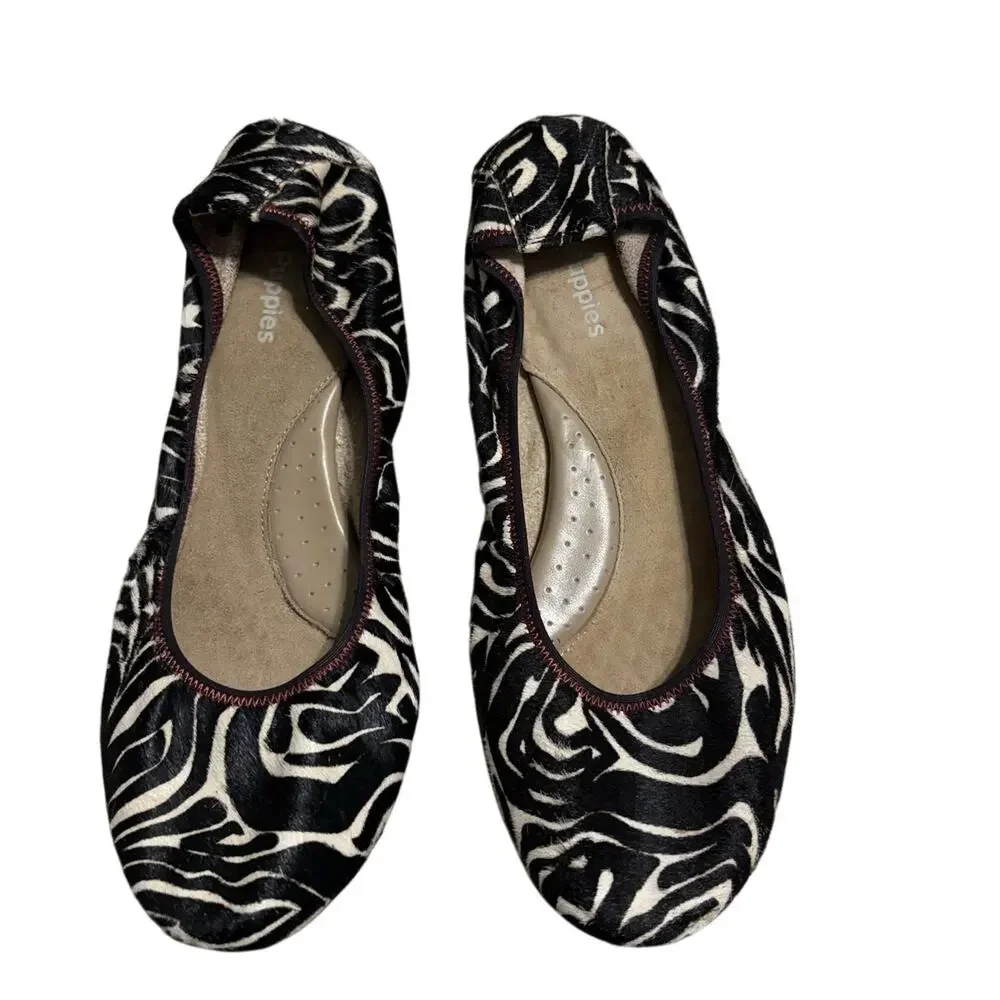 Hush Puppies Chaste Ballet Flat Zebra Print Calf Hair 9W Slip-On Shoes Comfort